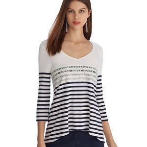 WHBM 3/4 Sleeve Striped V-Neck Tee